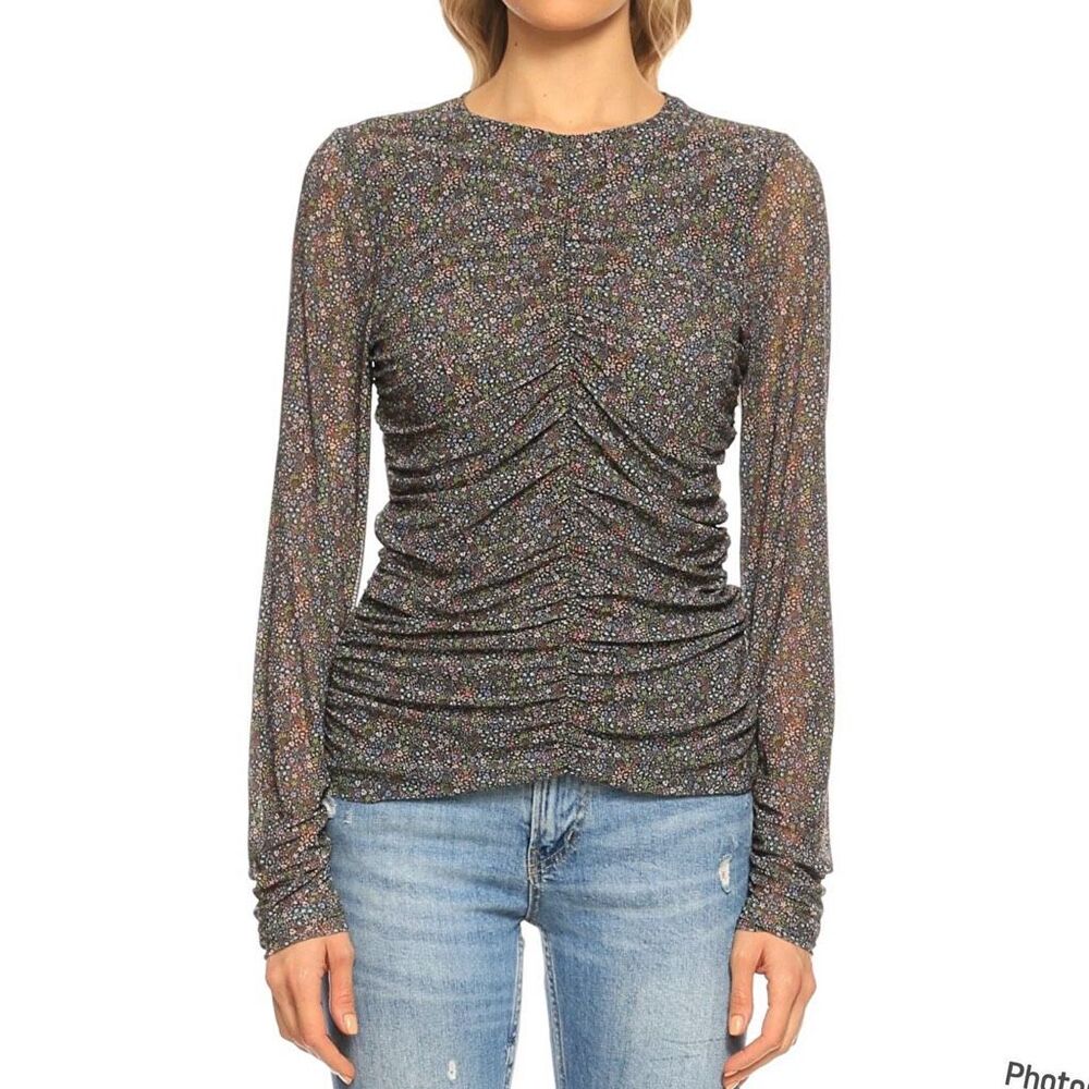 Ted Baker Black Floral Ruche Blouse Long Sleeve 2 women
